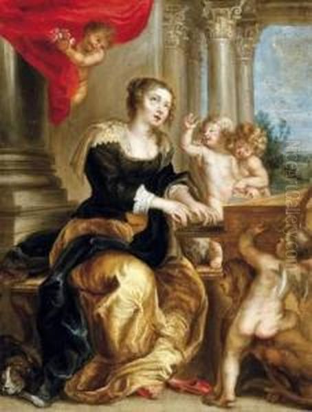 Klavierspelende Sint-cecilia Omgeven Door Engeltjes Oil Painting by Jan Erasmus Ceder Quellinus