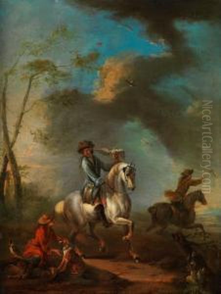 Ausritt Zur Falkenjagd Oil Painting by August Querfurt