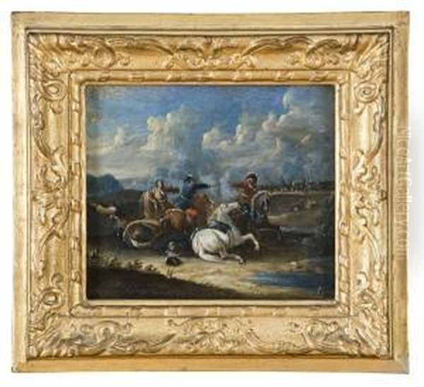 Battaglia Tra Cavalieri Oil Painting by August Querfurt