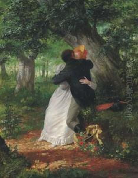 A Clandestine Embrace Oil Painting by Fritz Quidenus