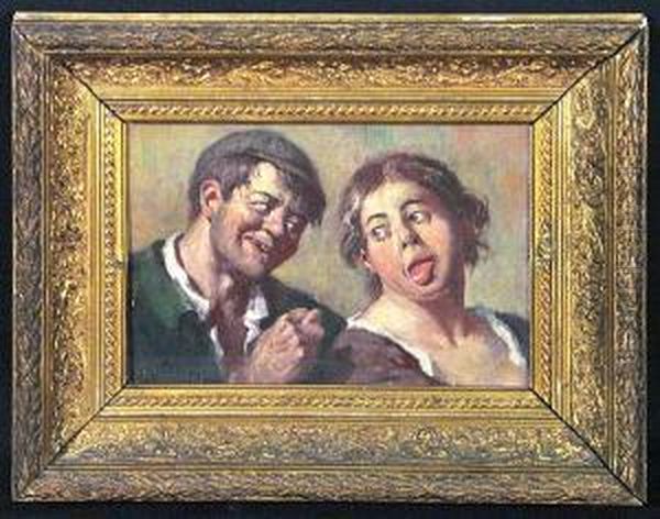 A Laughing Couple Oil Painting by Fritz Quidenus