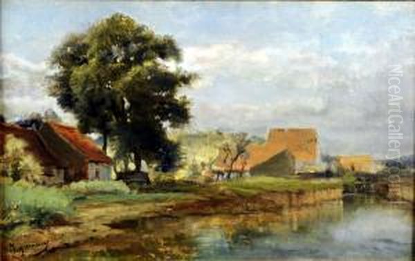 Village Au Bord De L'ecluse Oil Painting by Joseph Quinaux