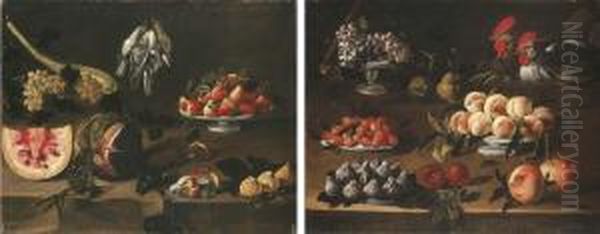 Platter Of Fruit On A Table Ledge Oil Painting by Giovanni Quinsa