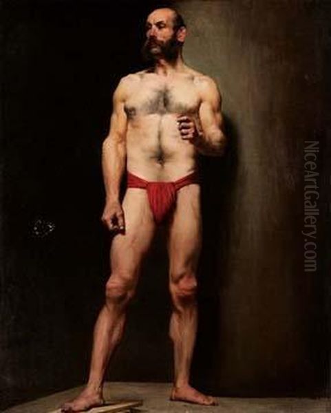 Nudo Virile Con Drappo Rosso Oil Painting by Paul Francois Quinsac