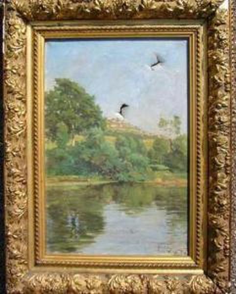 Bord De Riviere Oil Painting by Lucien Charles Justin Quintard