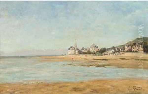 La Plage De Beuzeval, Normandie Oil Painting by Lucien Charles Justin Quintard