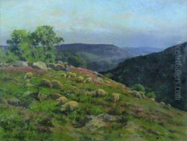 Moutons Et Leur Bergere Oil Painting by Clement Quinton