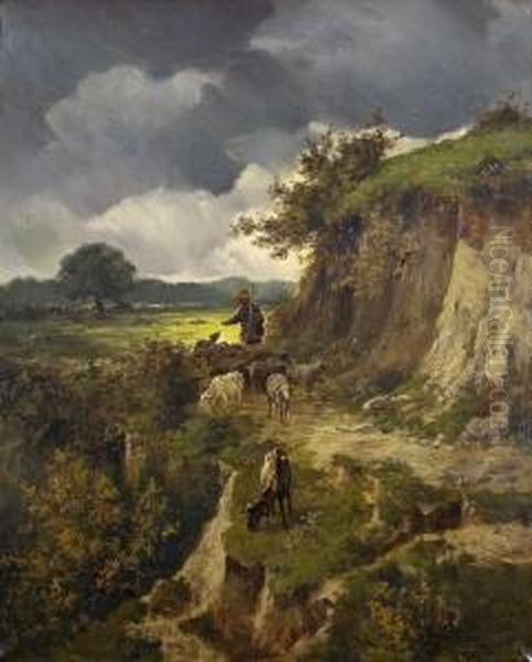 Landschaft Mit Schafherde Oil Painting by Clement Quinton