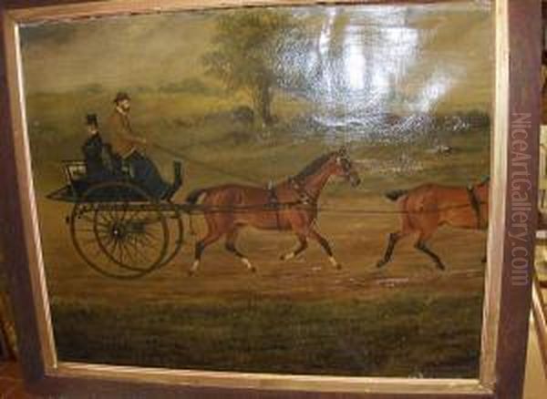 Horse And Carriage In Parkland Oil Painting by J. Quinton