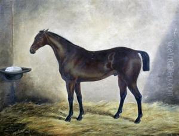 Race Horse In A Stable Oil Painting by J. Quinton