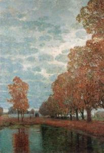 An Avenue Of Trees On A Windy Day Oil Painting by Rudolf Quittner