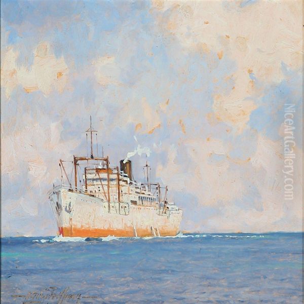 Seascape With A Ship On Open Sea Oil Painting by Victor H.W. Qvistorff