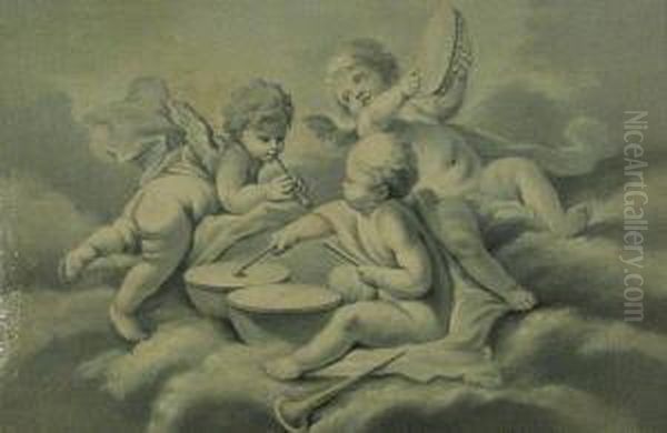 Three Putti Playing Musical Instruments Oil Painting by Brice R