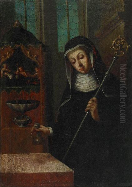 Saint With Staff And Vessel Contemplating The Death Of Thevirgin by Ignaz Joseph Raab