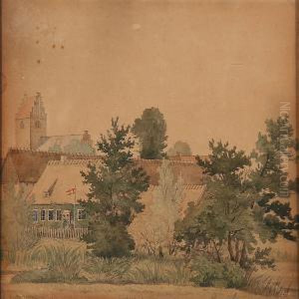 View From Haraldsted Vicarage Oil Painting by Peter Johann Raadsig