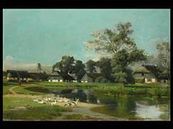 Enten Am Dorfweiher Oil Painting by Otto Rabe