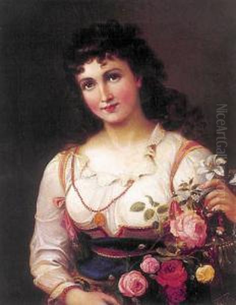 Dziewczyna Z Kwiatami, 1885 R. Oil Painting by Theodor Rabe