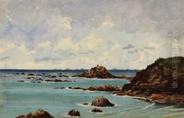 Baie De Roteneuf Pres De Saint - Malo. Oil Painting by Gustave Rabel