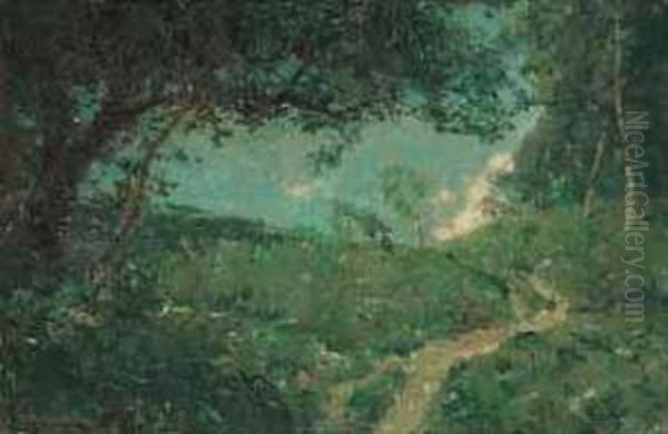 'bild Mit Gruner Wiese'. Oil Painting by Fritz Rabending