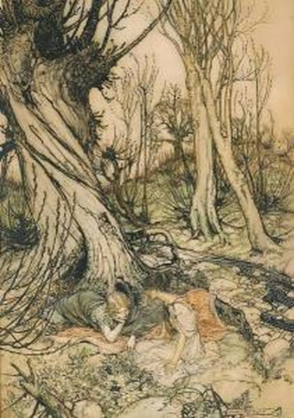 Hermia And Helena Oil Painting by Arthur Rackham