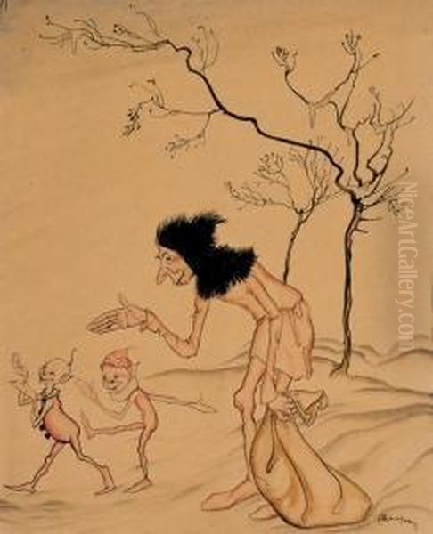 The Sandman Watches, Smiling Oil Painting by Arthur Rackham