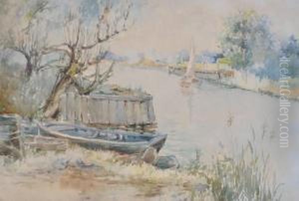 Scene On The Norfolk Broads Oil Painting by William Leslie Rackham