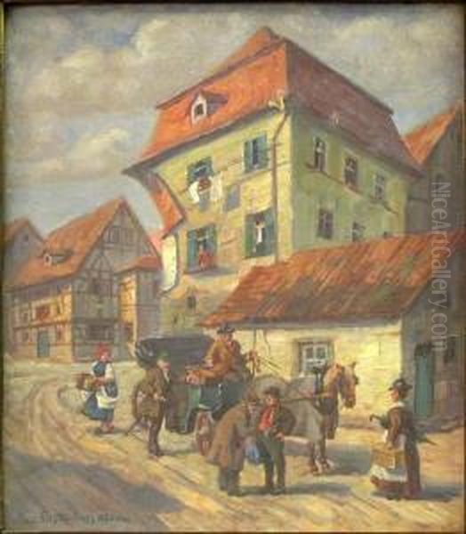 Town Scene Oil Painting by Paul Racknitz-Gotz