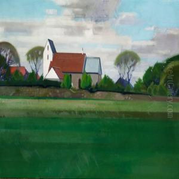 Kragelund Kirke Oil Painting by Erik Radal