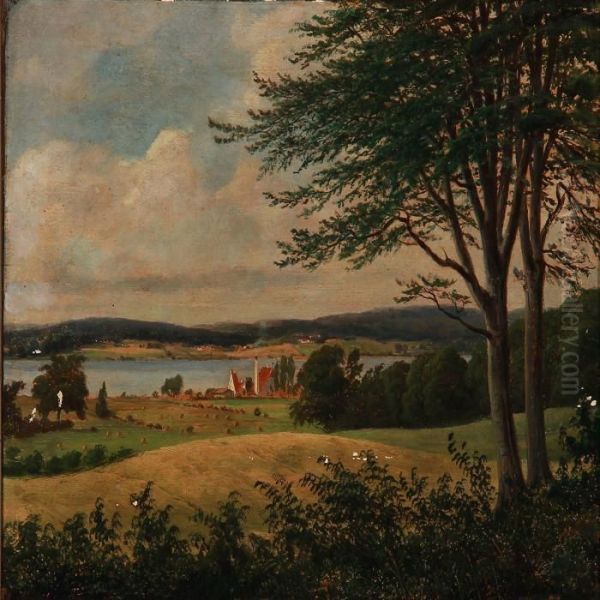 Ved Fredensborg, Bag Ved Store Kro - Udsigt Over Esrum So Oil Painting by Niels Gronbek Rademacher