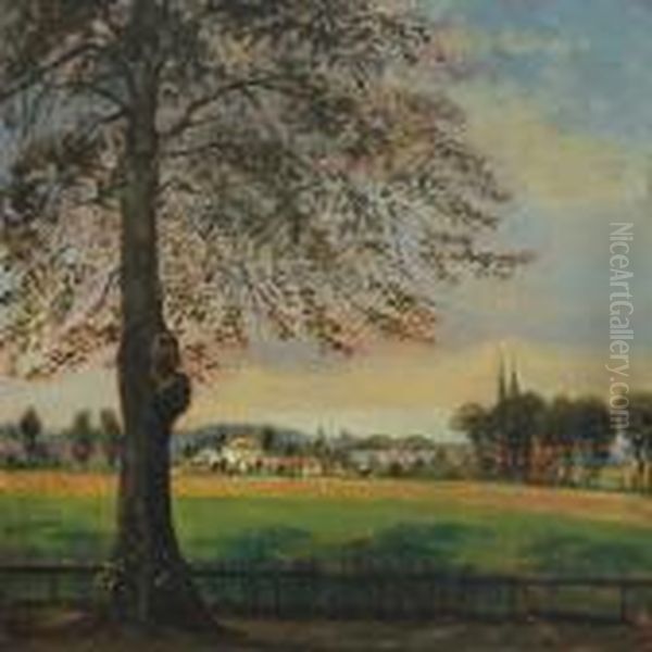 View From Ordrup, In The Background The Church Oil Painting by Niels Gronbek Rademacher