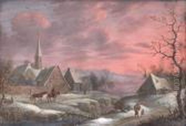 Paysage D'hiver Oil Painting by Abraham Rademaker