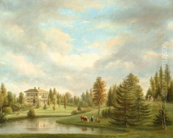 A Country House Oil Painting by Hermanus Everhardus Rademaker