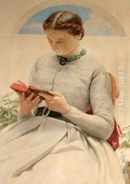 A Young Woman Reading On Terrace Oil Painting by Edward Radford