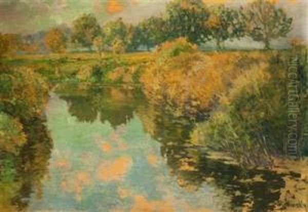 A Landscape With A Water Surface Oil Painting by Vaclav Radimsky