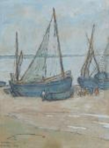 Fishing Boats On The Shore Of Etaples Oil Painting by Isobel, Iso Rae