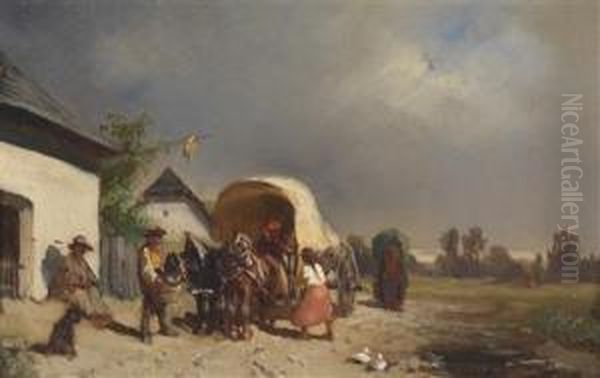 Resting Station For The Wagon Oil Painting by Johann Gualbert Raffalt