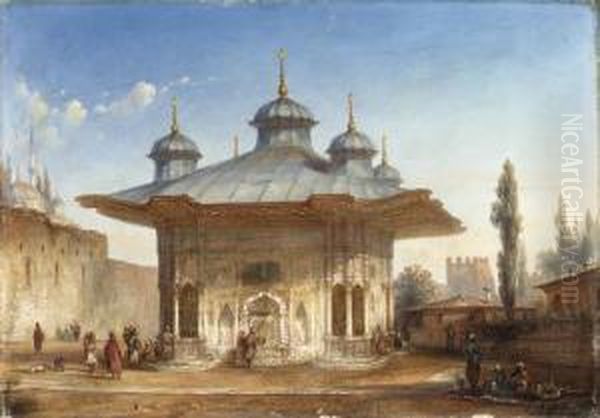 Sultan Ahmet Iii's Fountain By The Entrance To Topkapi Sarayi, Constantinople Oil Painting by Etienne Raffort