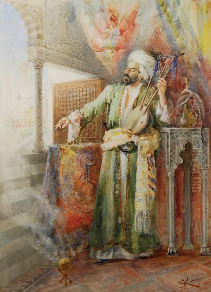 An Arab Playing Music Oil Painting by E. Raggi