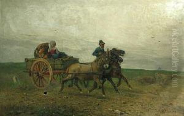 A Horse Cart And Driver Oil Painting by Giuseppe Raggio