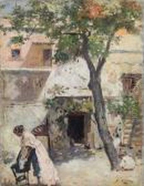 In The Courtyard Oil Painting by Raffaele Ragione