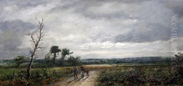 Faggot Gatherers In An Open Landscape Oil Painting by Adolphe Ragon