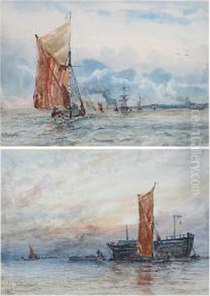 Thames At Woolwich And Another Oil Painting by Adolphe Ragon