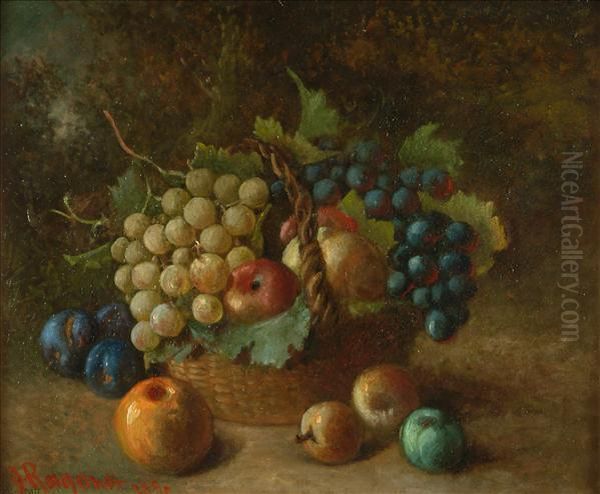 Fruit In A Basket Oil Painting by F. Ragonot