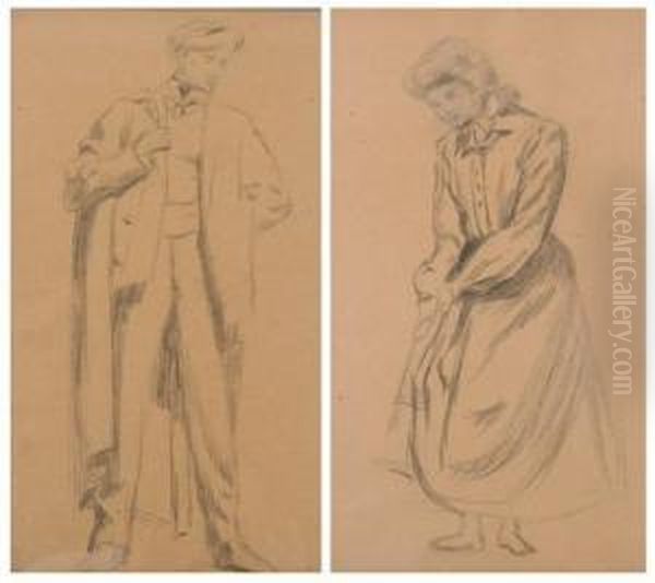 Standing Portraits Of A Man And Woman: A Pair Oil Painting by Frederic Ragot