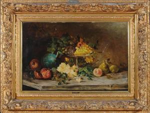 Natura Morta Con Alzata, Frutta E Rose Oil Painting by Jules Felix Ragot