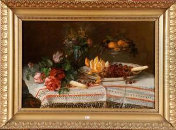 Nature Morte Aux Fleurs Et Aux Fruits Oil Painting by Jules Felix Ragot