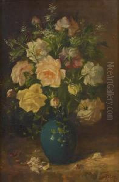 Vase Fleuri De Roses Oil Painting by Jules Felix Ragot