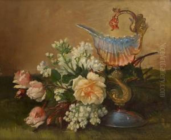 Composition Au Nautile Et Aux Fleurs Oil Painting by Jules Felix Ragot