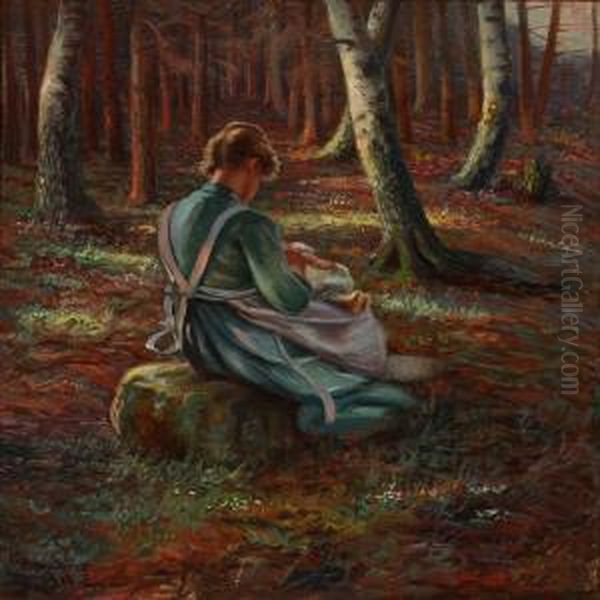 A Woman With Her Infant In The Forest, Spring Oil Painting by Carl Gustaf Rahmberg