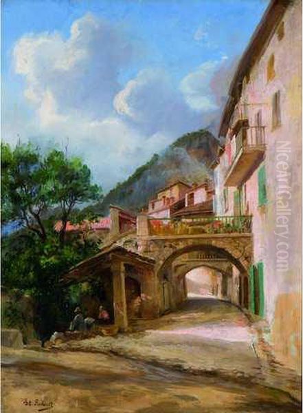 Femmes Au Lavoir Dans Un Village Italien Oil Painting by Diodore Charles Rahoult